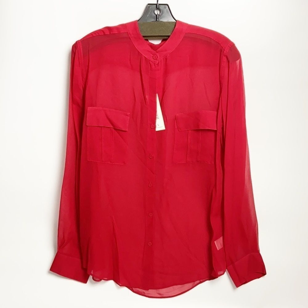 ERIN FEATHERSON 100% Silk Red Sheer Blouse NWT - Size Large